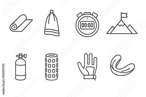 Fitness and sports outline icon set. gym, exercise, activity line style icon collection