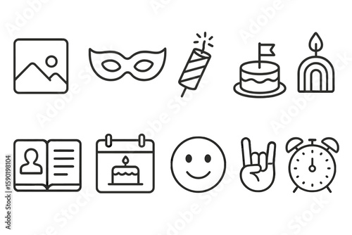 Celebration, party outline icon set. festive, event, birthday icons in line style