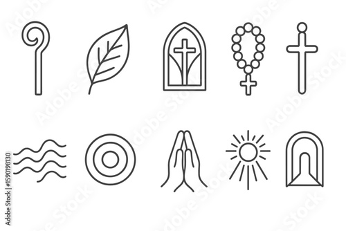 Christianity line icon set. faith, religion, symbols, worship, church, icons in line style
