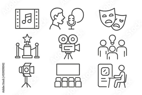 Entertainment and music line icon set. cinema, film, theater, performance collection