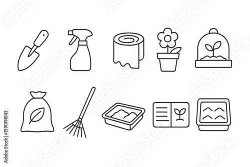 Gardening, plant care line icon set. tools, equipment, outline icons collection