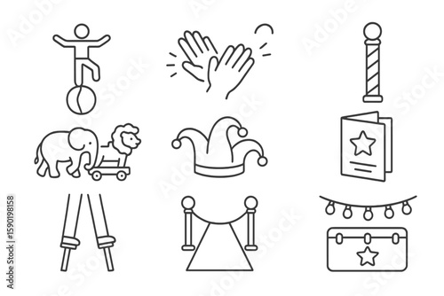 Circus and festival line icon set. fun, entertainment outline icons collection