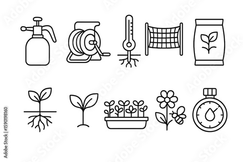 Gardening, agriculture line icon set: cultivation, plant care outline icons collection