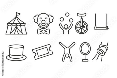 Circus entertainment line icon set. carnival, performance, show symbols collection
