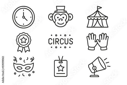 Circus entertainment outline icon set. fun, carnival, festival icons collection