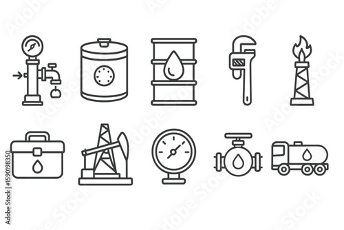 Oil and gas line icon set. energy, industry, equipment symbols in line style