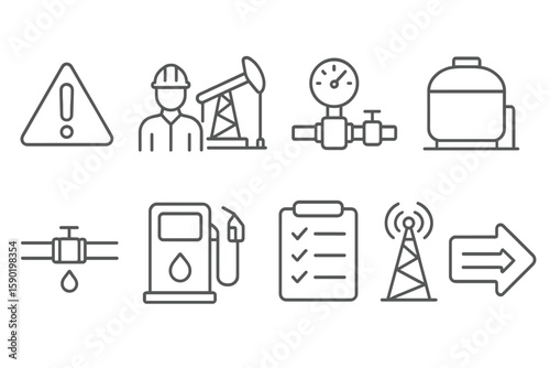 Industrial and safety outline icon set. engineering, oil, construction icons collection