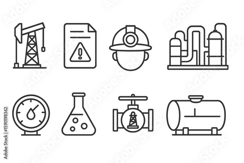 Oil and gas line icon set. industry, energy, extraction, refinery, production symbols