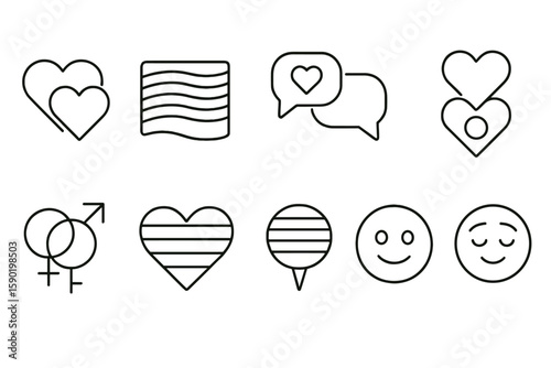 Love and heart line icon set: elegant outline collection for romance designs