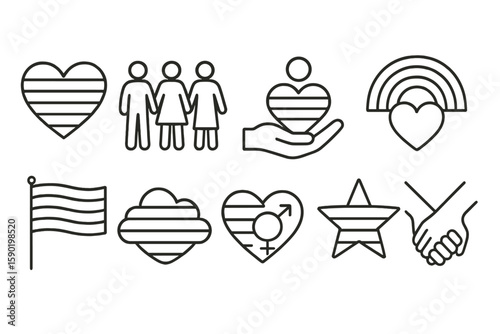 Pride and lgbtq+ outline icon set. diversity and inclusion symbols collection.