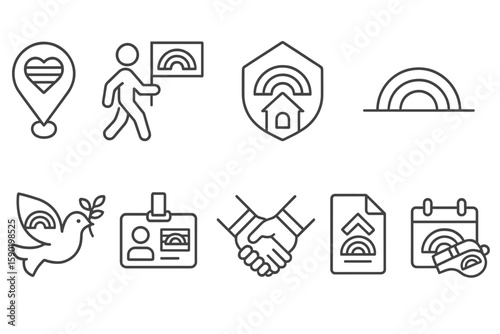 Peace, equality line icon set. harmony, diversity, inclusion collection in outline
