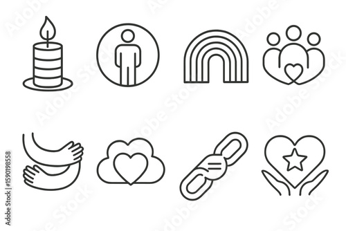 Charity and community outline icon set. volunteering, support symbols outlined collection