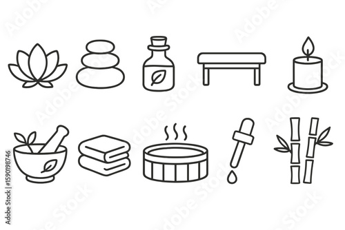 Spa and wellness line icon set. relaxation, meditation line icons collection