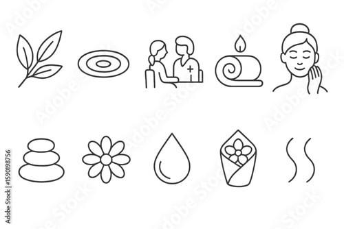 Spa and wellness line icon set. relaxation, aromatherapy, beauty collection outline style