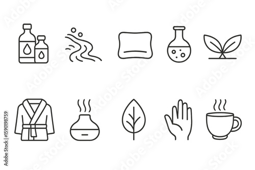 Spa and wellness outline icon set. relaxation, aromatherapy, self-care line collection