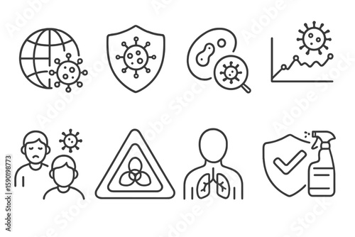 Virus protection outline icon set. health, safety, prevention line icons collection