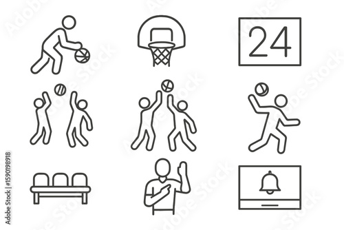 Basketball line icon set. sport, game, team, court, score, athlete line collection