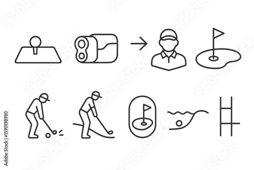 Golf, sports outline icon set. simple, line style athletic symbols