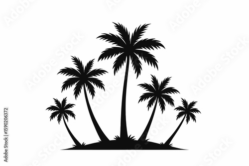 Silhouette of Palm Trees on Island Background