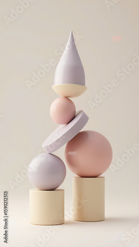 Abstract Geometric Sculpture in Soft Pastel Tones – Minimalist 3D Art Composition