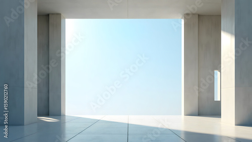 Minimalist Concrete Architecture with Open Sky View and Strong Linear Shadows