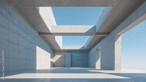 Minimalist Concrete Architecture with Open Sky View and Strong Linear Shadows