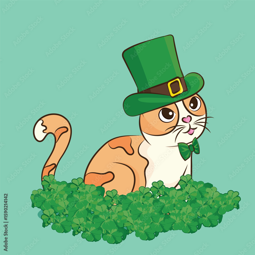 Cat in the Leprechaun hat. Poster St. Patrick s Day