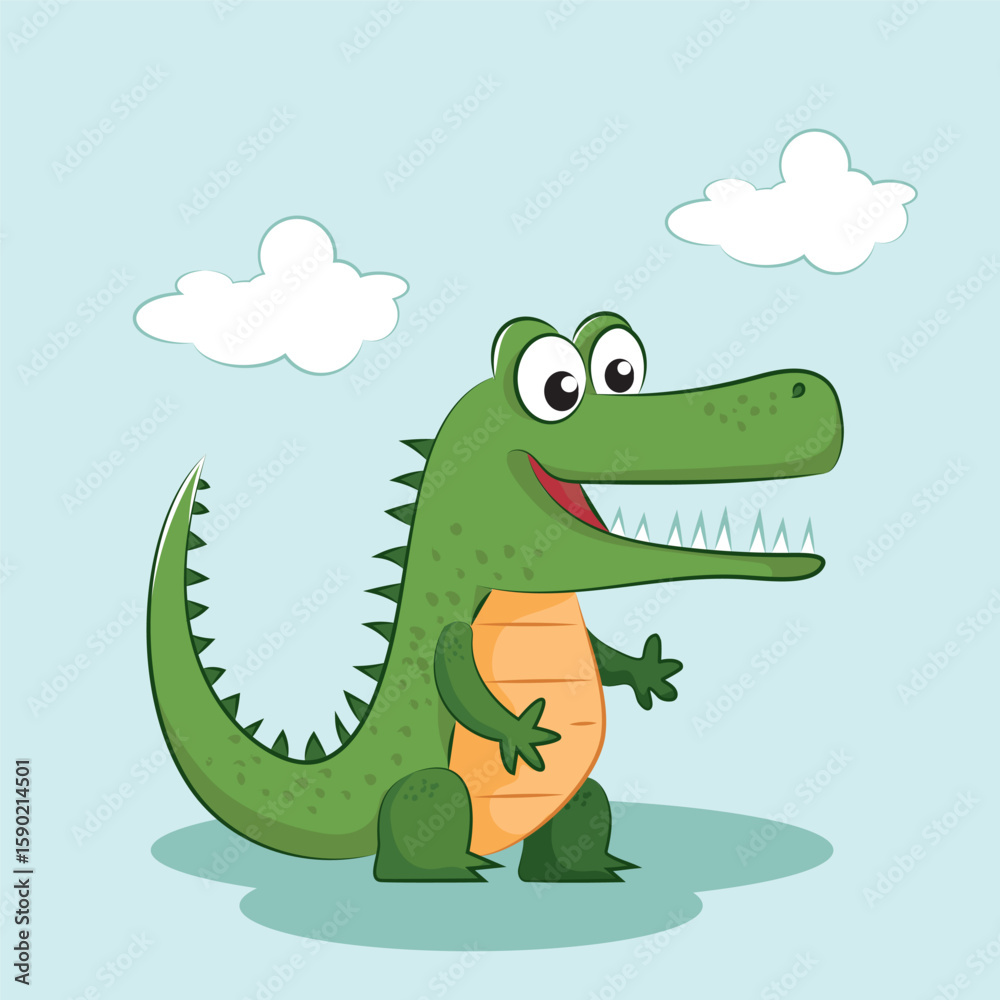 Fototapeta premium Cute Crocodile. Funny Alligator Predator Green Animal Character Cartoon Style Vector Illustration