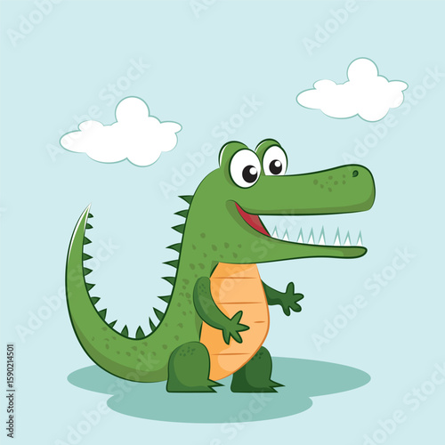Cute Crocodile. Funny Alligator Predator Green Animal Character Cartoon Style Vector Illustration