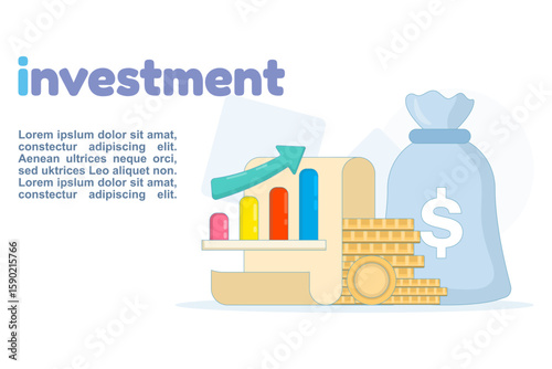 Design illustration about Investment planning, personal finance, investing, saving, and personal finance. Making money. Saving and investing concepts. Investment strategies and returns.