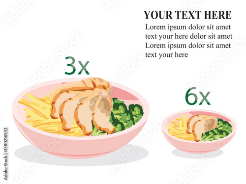 Diet weight loss concept. Smaller bowl for weight loss. Diet Tips : Large bowl Vs.Small bowl