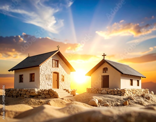 Wallpaper Mural Two small chapels in a desert at sunrise Torontodigital.ca