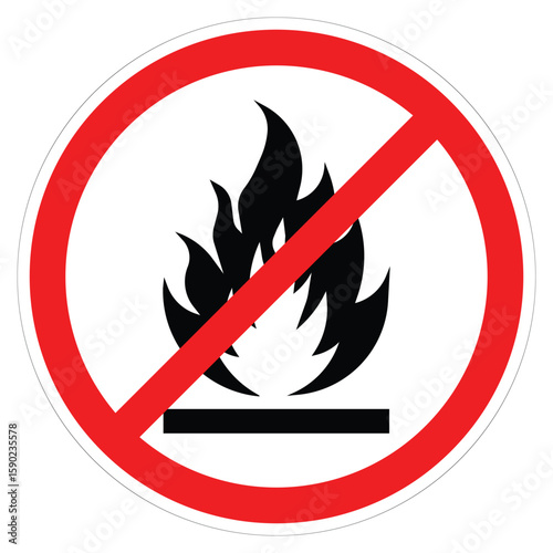 No Open Fire flame Symbol Vector, with white border outside,Isolated On White Background Label