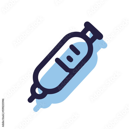 Pulsar icon representing fertility medication injection, minimalistic vector design, black lines, soft pastel blue shadow on white background, concept of health and wellness