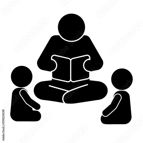 子どもたちに本を読み聞かせる大人のピクトグラム