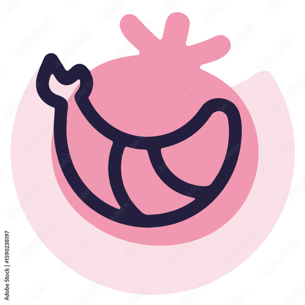 Minimalistic shofar and pomegranate icon with pastel garnet shadow on white background, Jewish holiday concept. Minimalistic shofar and pomegranate icon with pastel garnet shadow on white background, Jewish holiday concept.