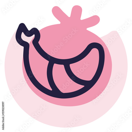 Minimalistic shofar and pomegranate icon with pastel garnet shadow on white background, Jewish holiday concept.