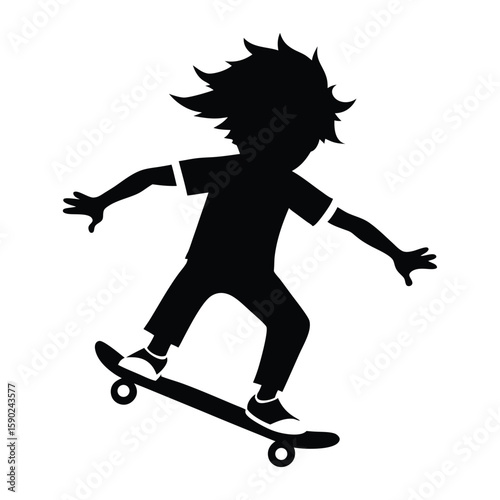 Black silhouette of a boy on a skateboard skateboarding