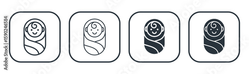 New born baby line and glyph icon, baby with swaddle icon vector illustration, on a white background.