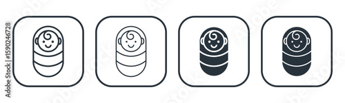New born baby line and glyph icon, baby with swaddle icon vector illustration, on a white background.