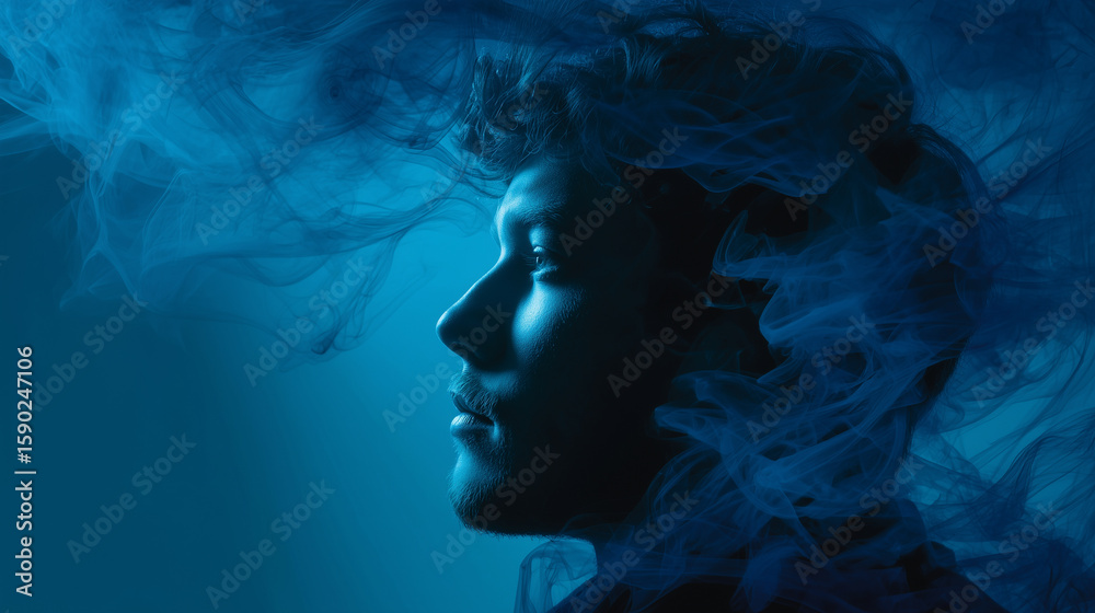 Fototapeta premium a dark blue aura wrapping around a thoughtful person
