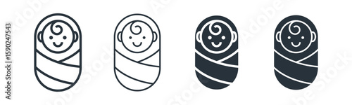 New born baby line and glyph icon, baby with swaddle icon vector illustration, on a white background.
