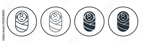 New born baby line and glyph icon, baby with swaddle icon vector illustration, on a white background.