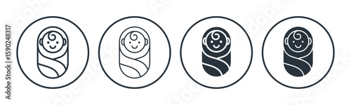 New born baby line and glyph icon, baby with swaddle icon vector illustration, on a white background.