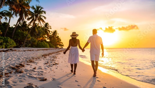 Wallpaper Mural Couple walking on beach at sunset (1) Torontodigital.ca