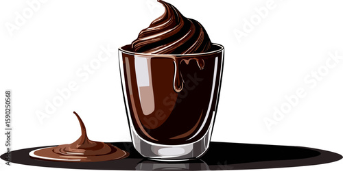 A glass of tempting, rich chocolate dessert with dripping swirls