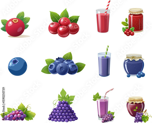 Assortment of vibrant berries and their related food and drink items, perfect for healthy eating