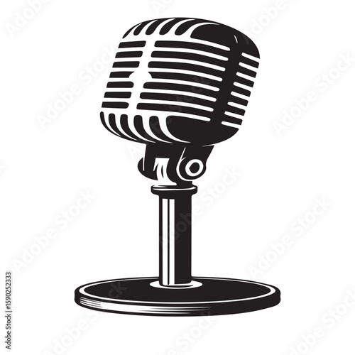 Classic retro microphone on a stand isolated on a white background a vintage audio recording device symbolizing music performance and broadcasting history