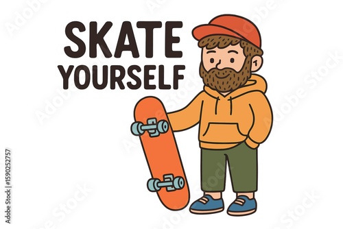 Creative cartoon character encourages self-expression with skateboard in a fun design