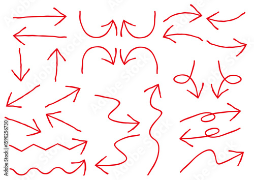 様々な種類の矢印の手書きイラストセット・赤